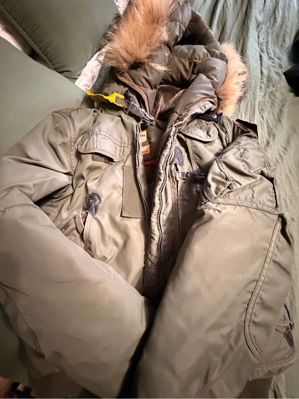Parajumpers Army Green Men's Parka Jacket with Fur Trim